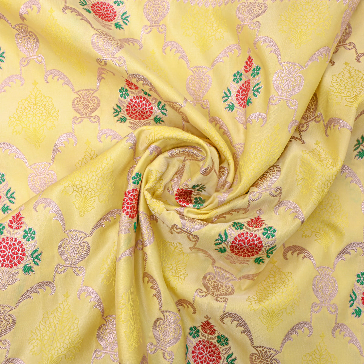 Yellow Self Checks Butti Banarasi Silk Fabric