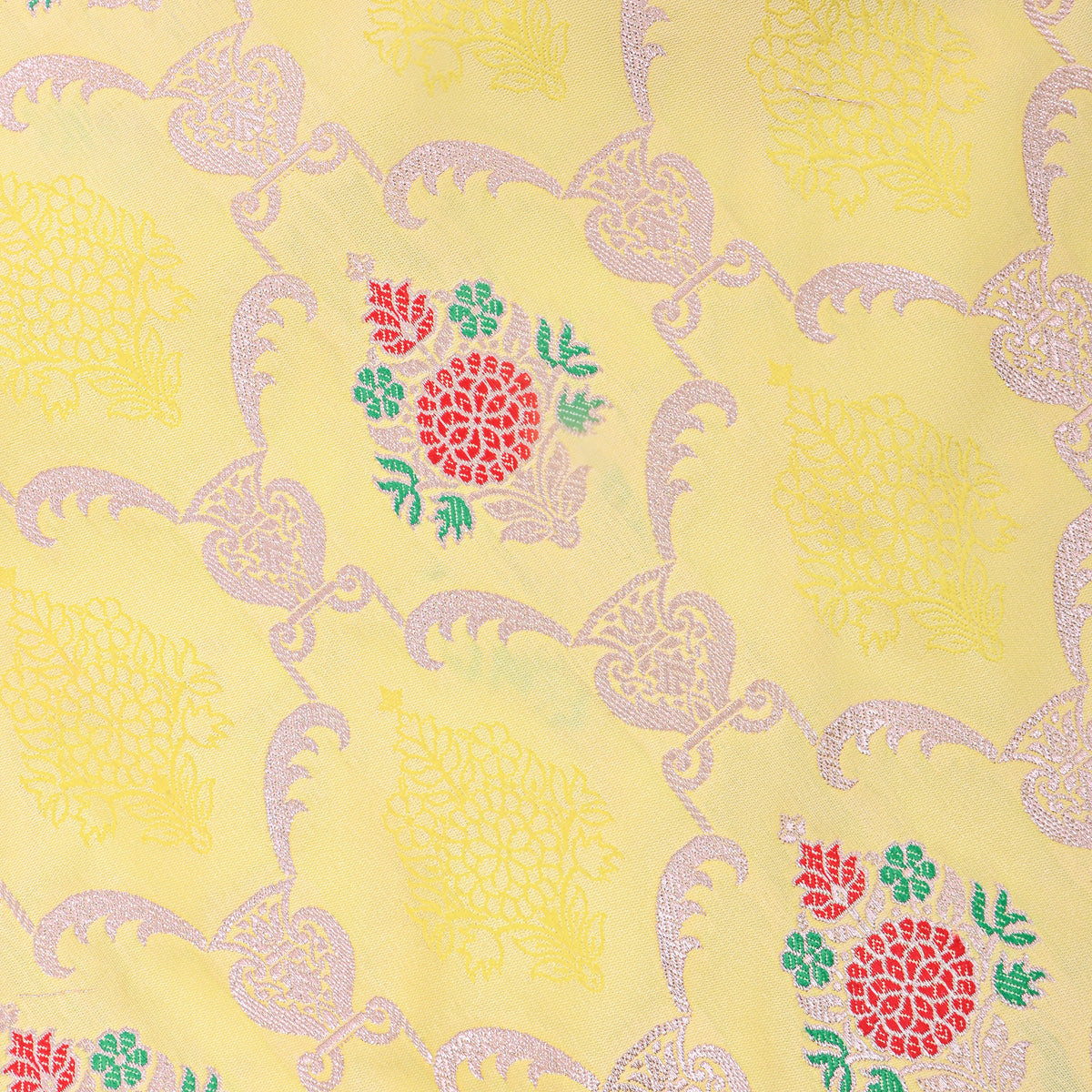 Yellow Self Checks Butti Banarasi Silk Fabric