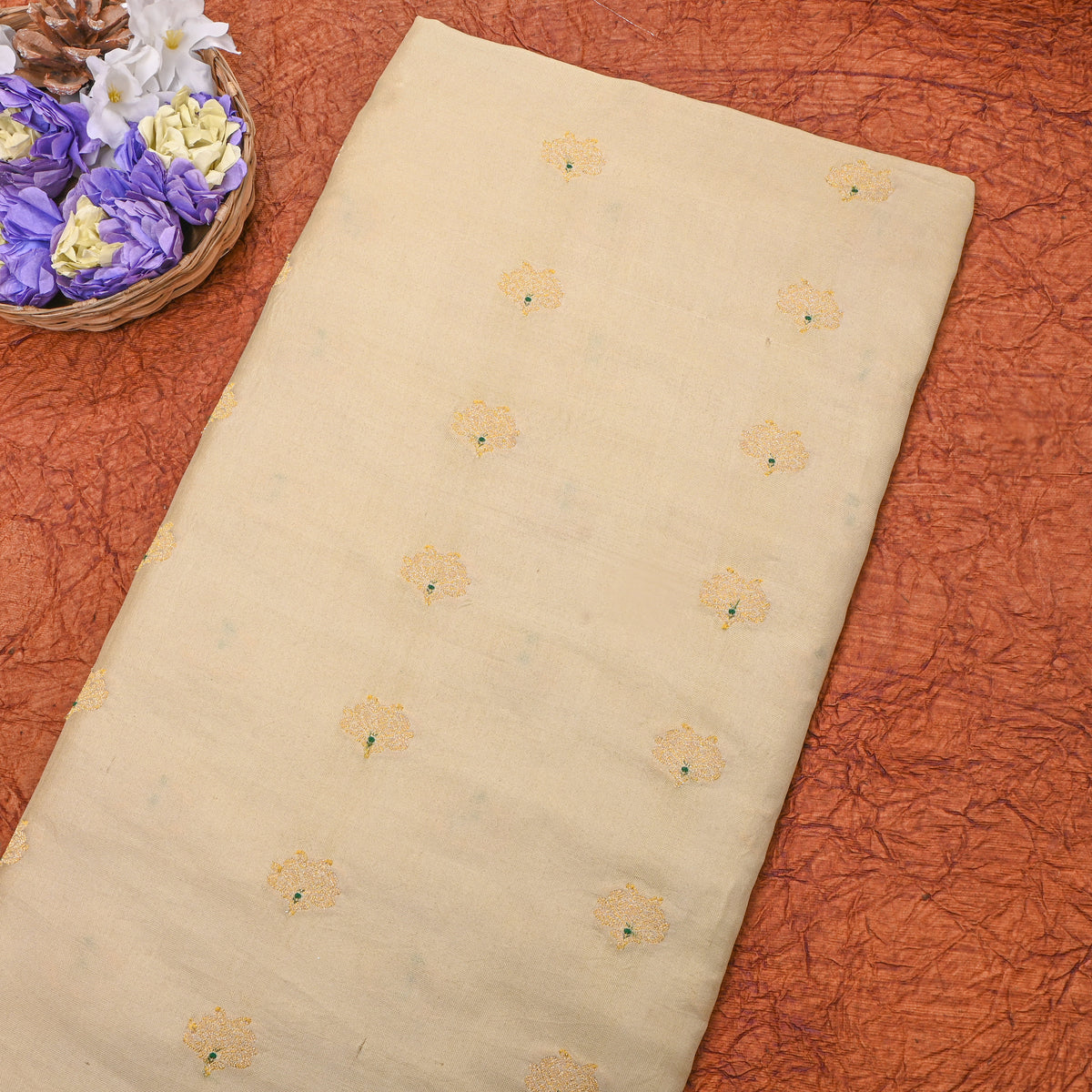 Ivory Gold Butti Banarasi Silk Fabric