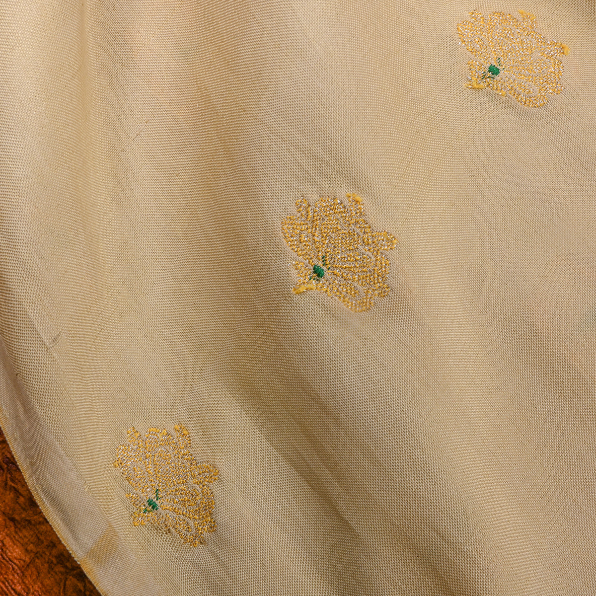 Ivory Gold Butti Banarasi Silk Fabric