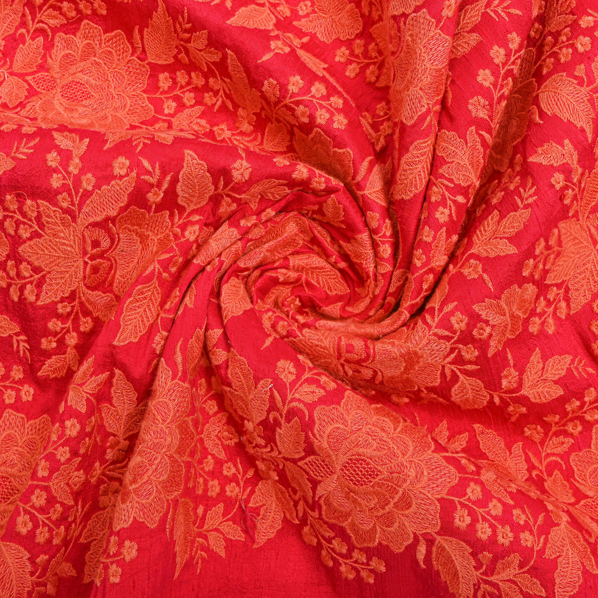 Coral Orange Raw Silk Fabric