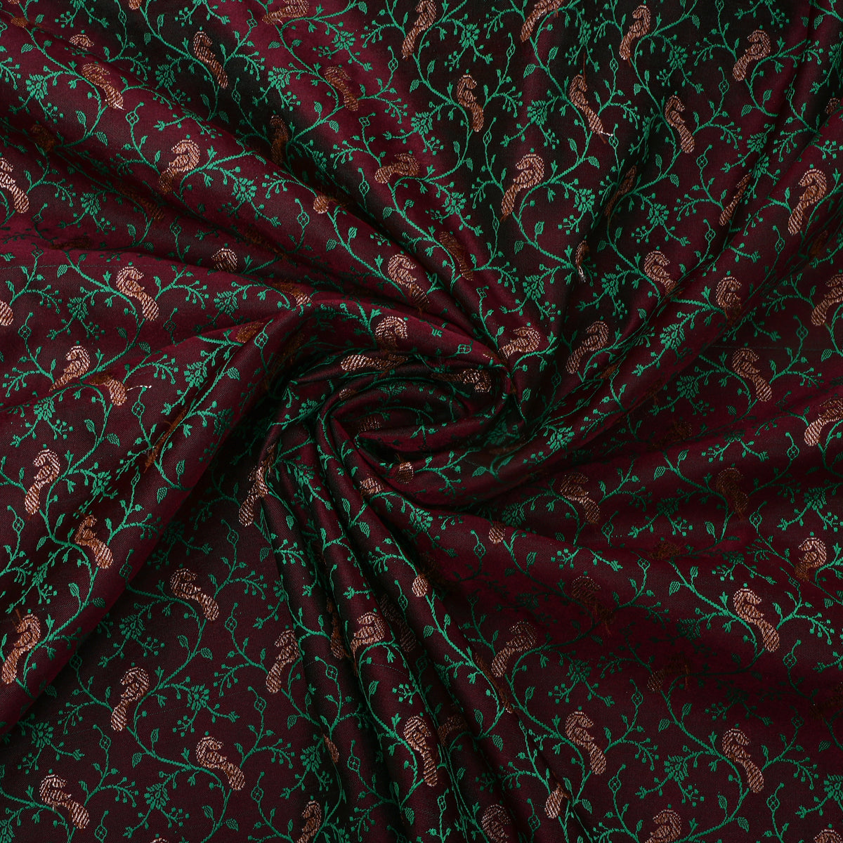 Earthly Brown Copper Zari Geometric Jaal Banarasi Silk Fabric