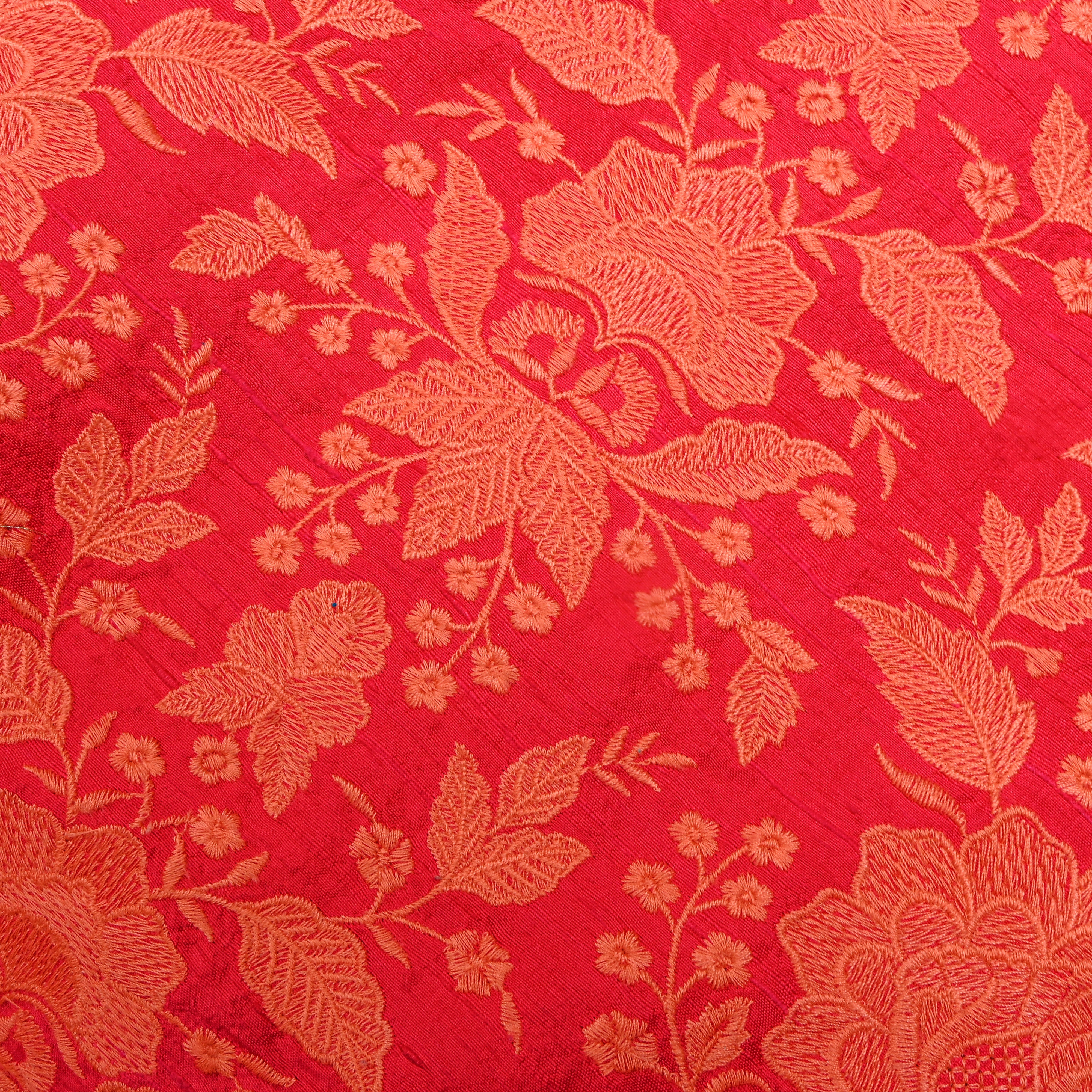 Coral Orange Raw Silk Fabric