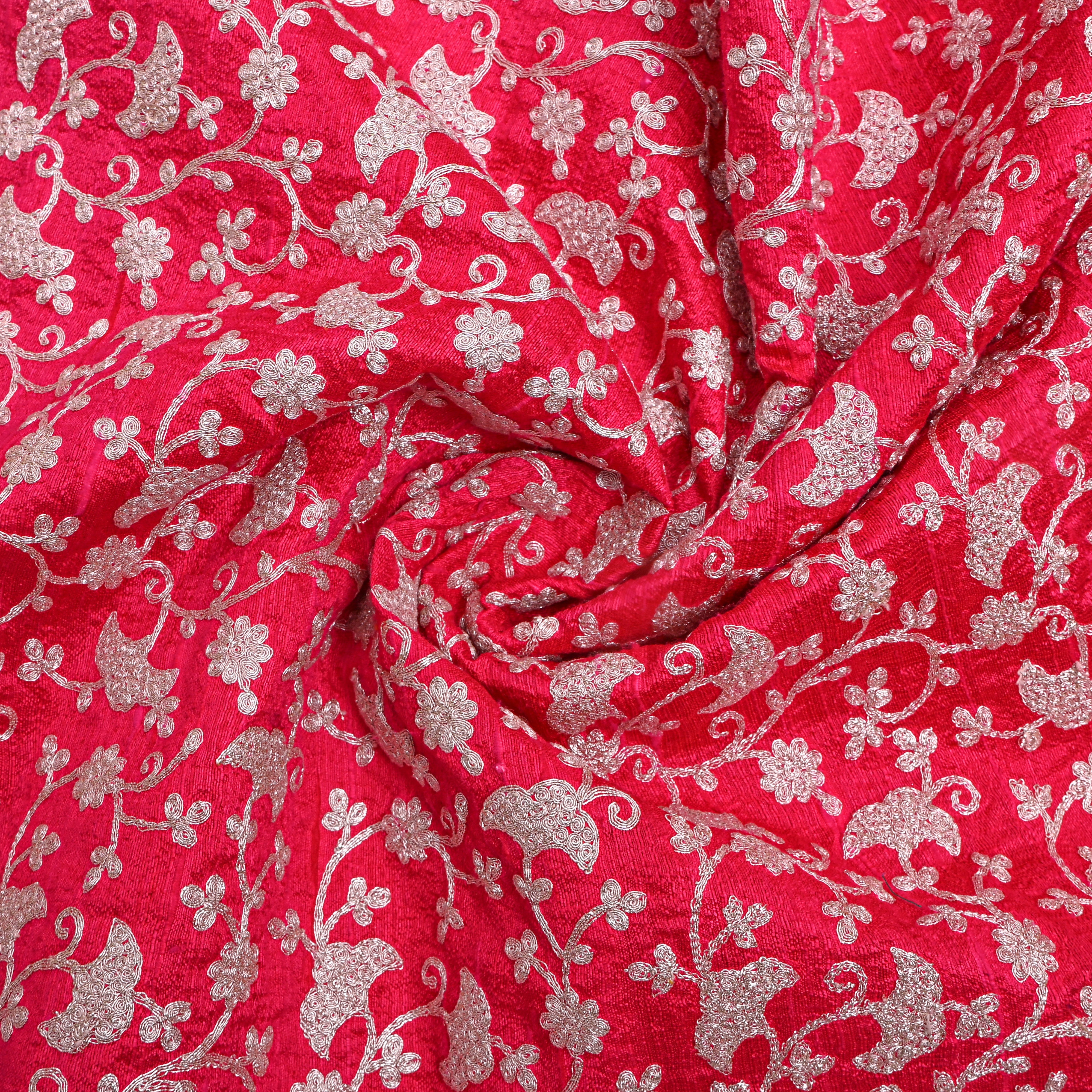 Pink Silver Zari Jaal Embroidered Raw Silk