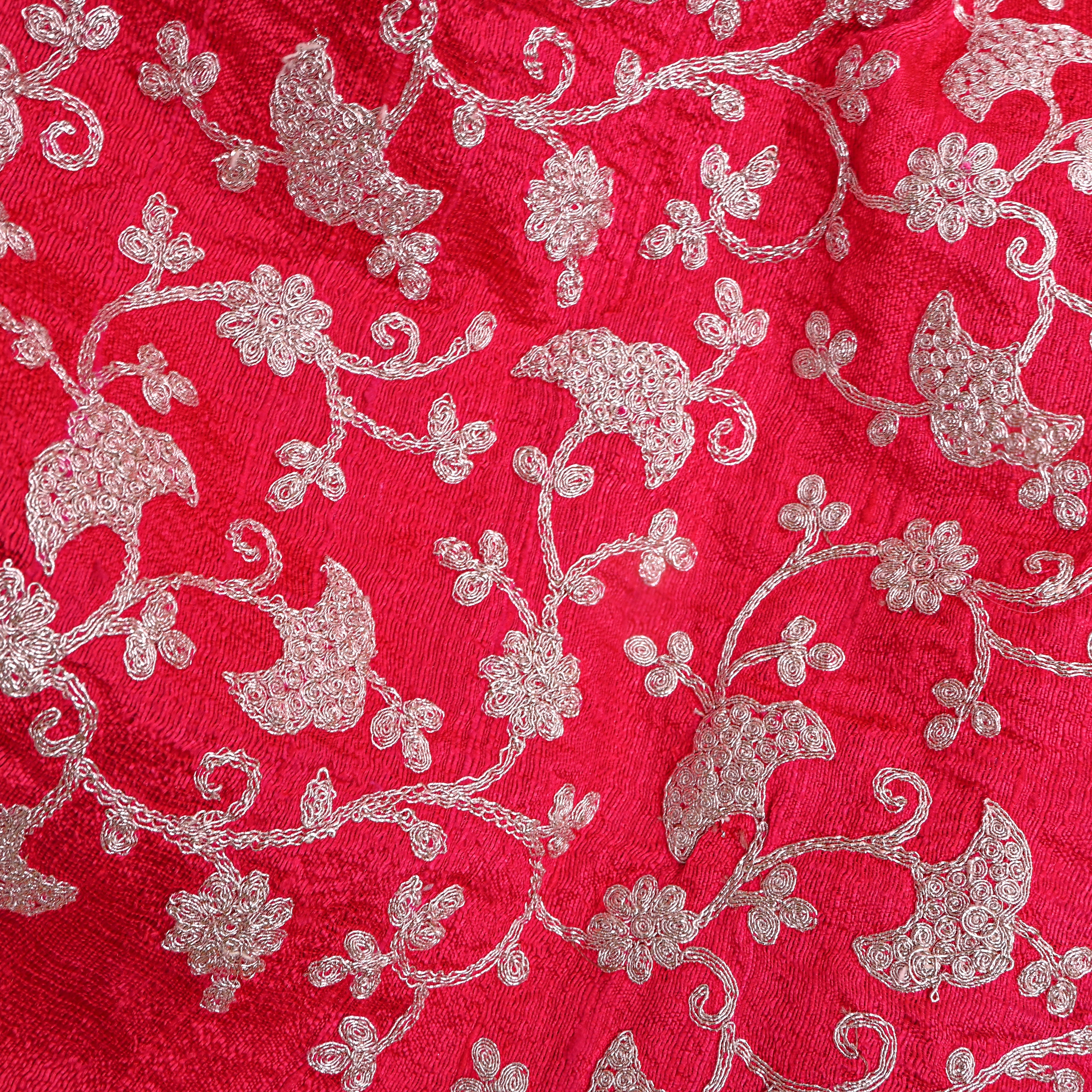 Pink Silver Zari Jaal Embroidered Raw Silk