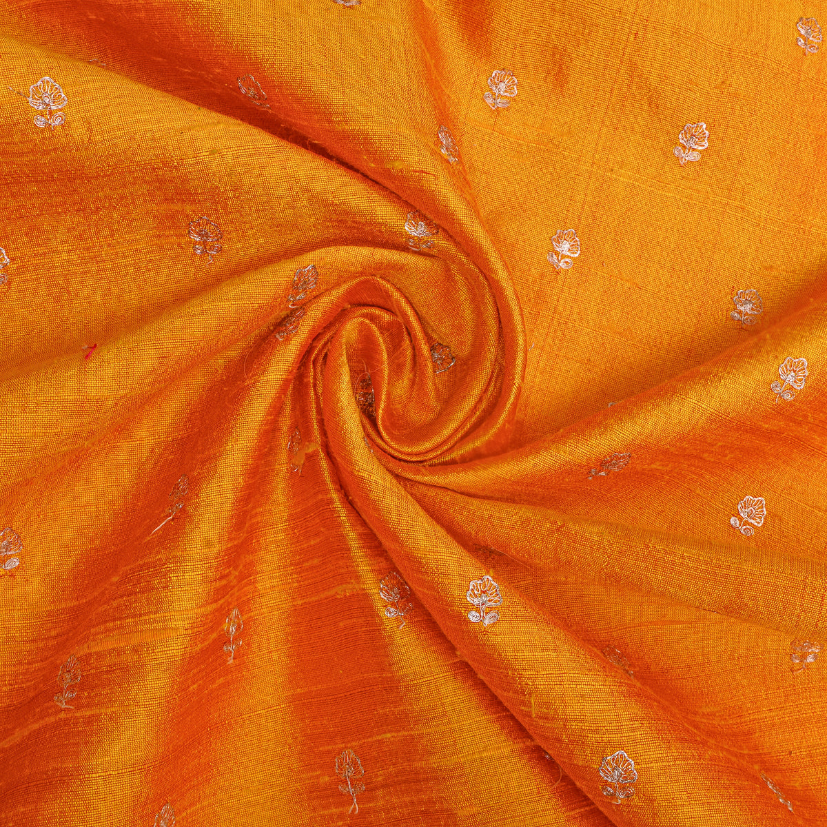 Mustard Yellow Gold Zari Butti Raw Silk Fabric