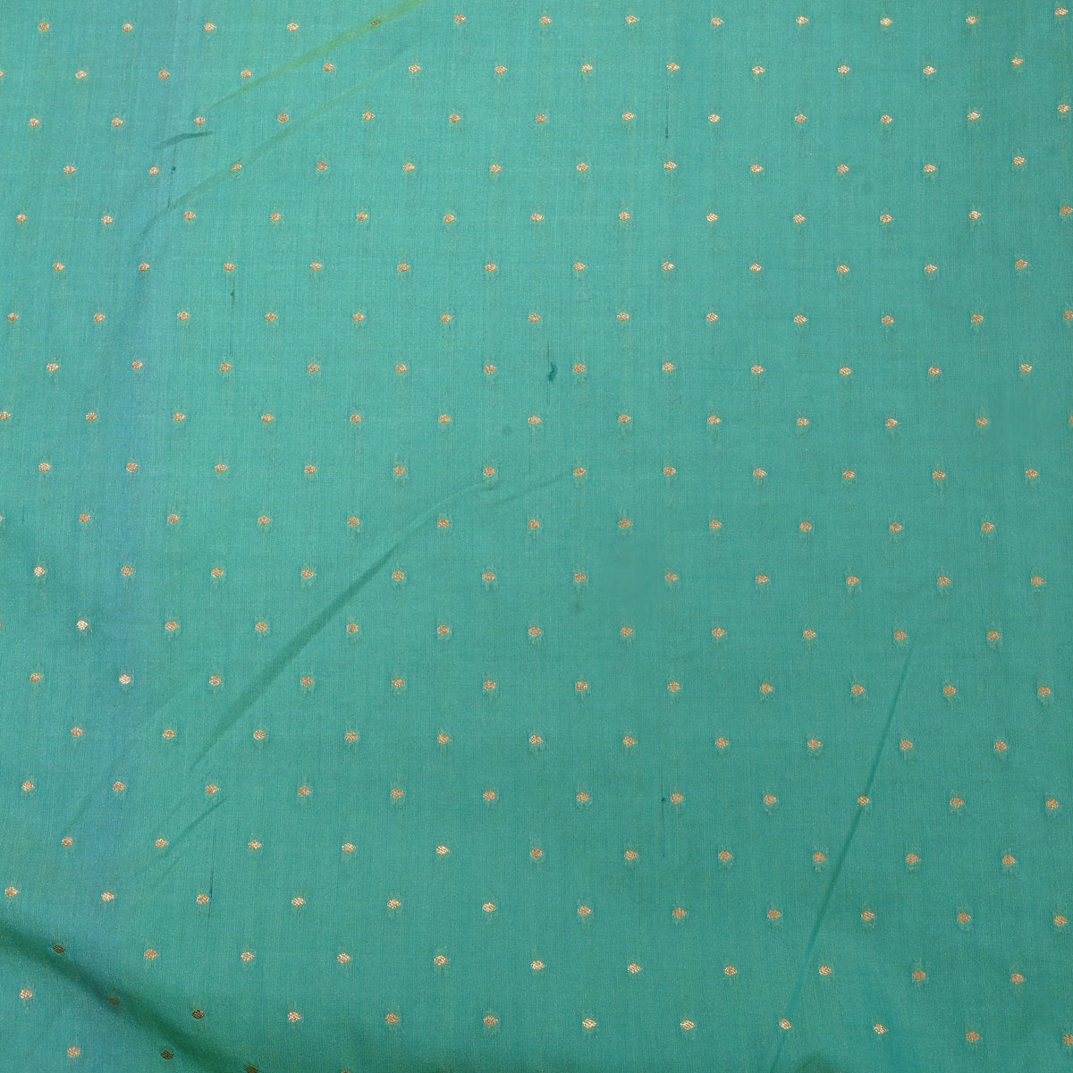 Turquoise Green Gold Zari Butti Jamawar Silk Fabric