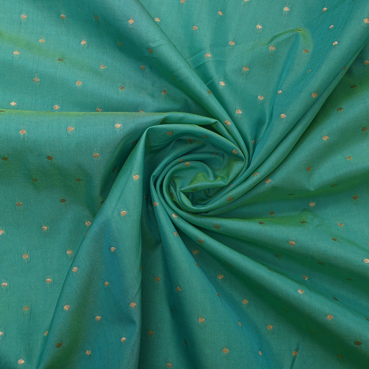 Turquoise Green Gold Zari Butti Jamawar Silk Fabric
