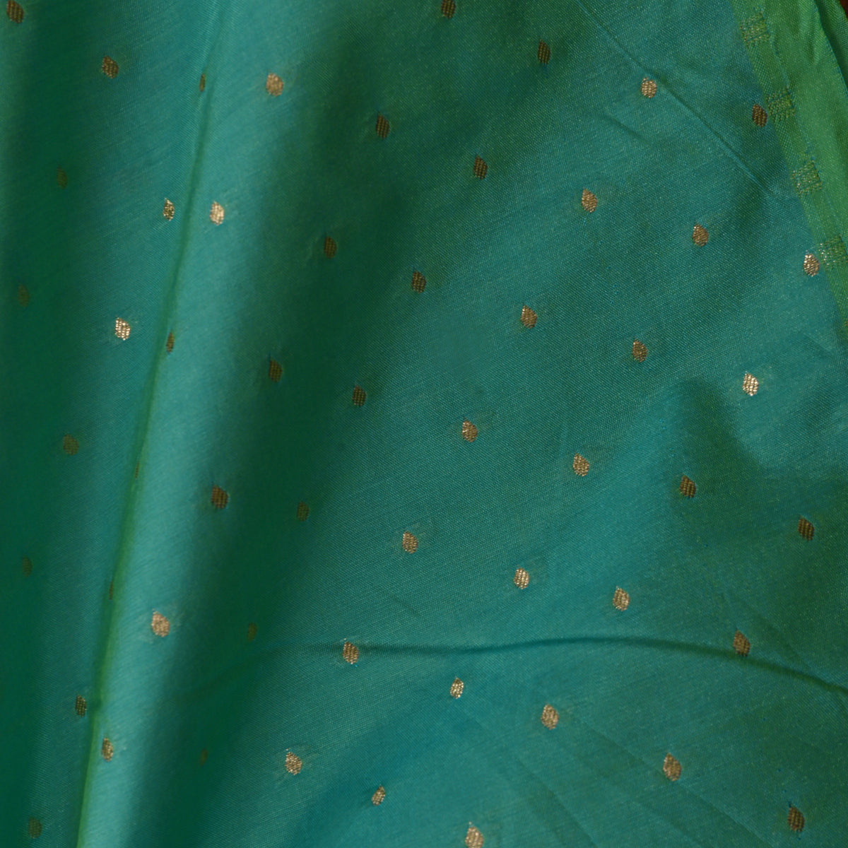 Turquoise Green Gold Zari Butti Jamawar Silk Fabric