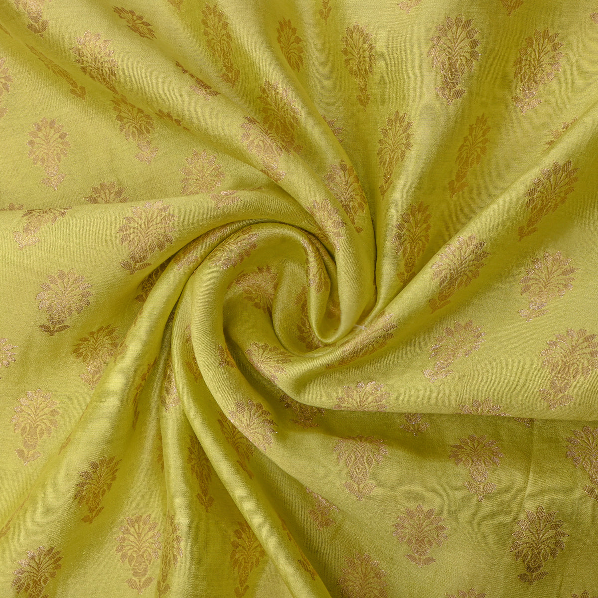 Mustard Yellow Gold Zari Butti Motif  Banarasi Silk Fabric