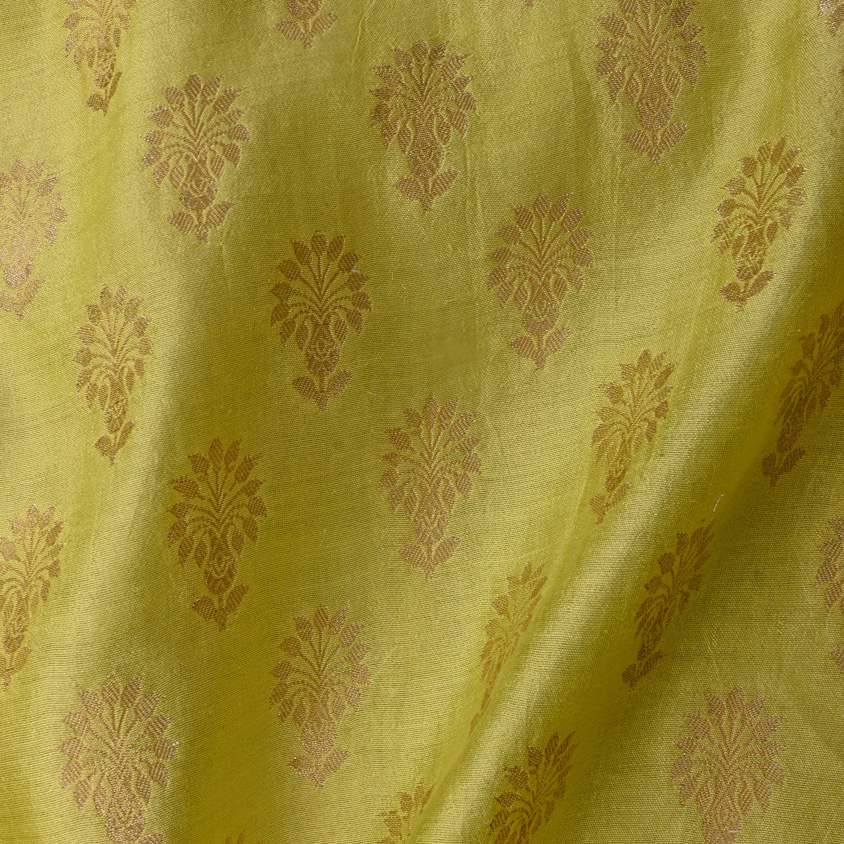 Mustard Yellow Gold Zari Butti Motif  Banarasi Silk Fabric