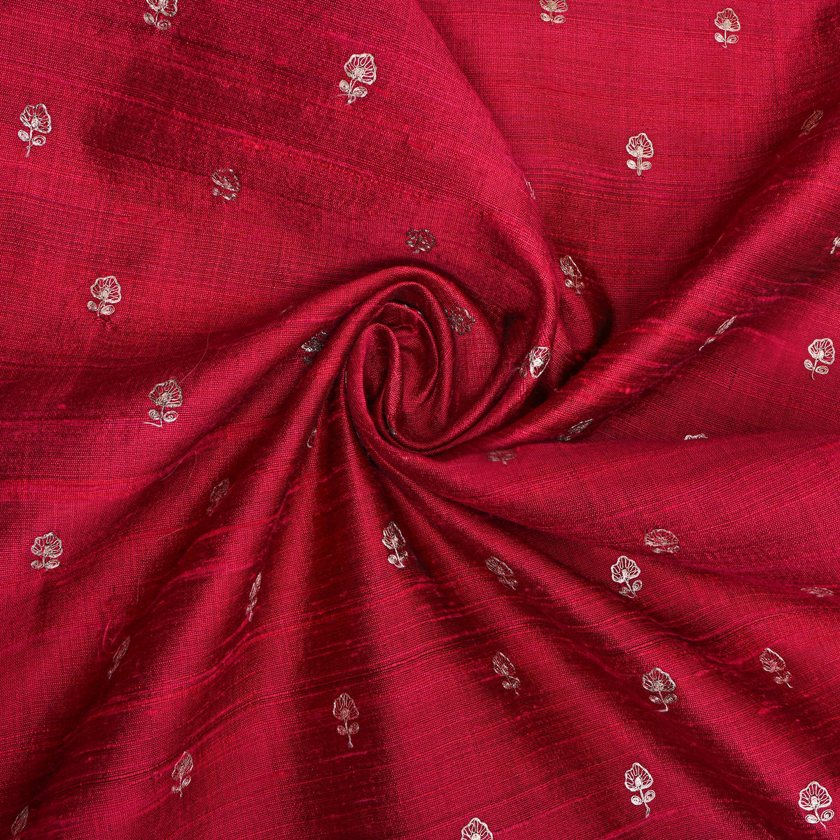 Rani Pink Silver Zari Butti Raw Silk Fabric