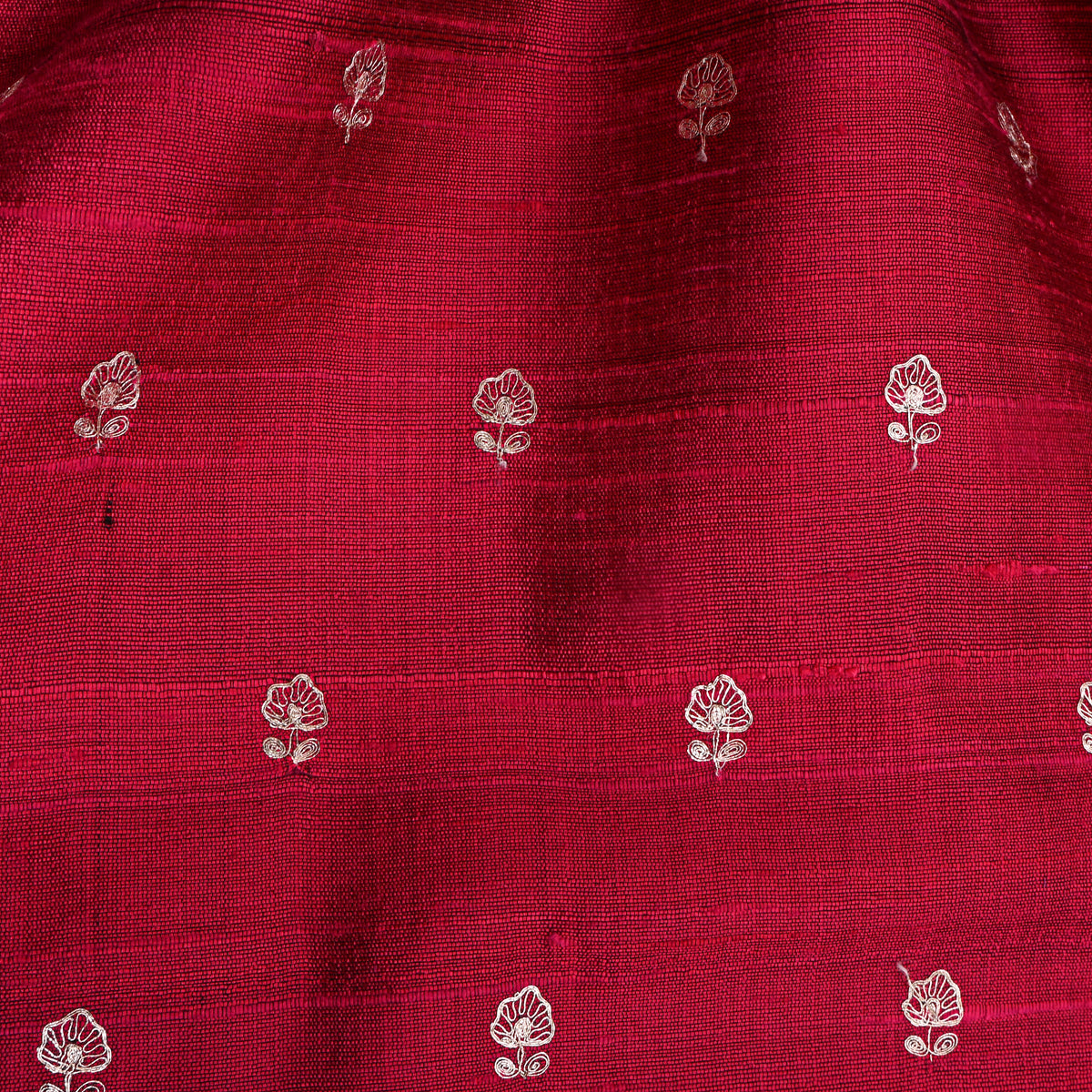 Rani Pink Silver Zari Butti Raw Silk Fabric