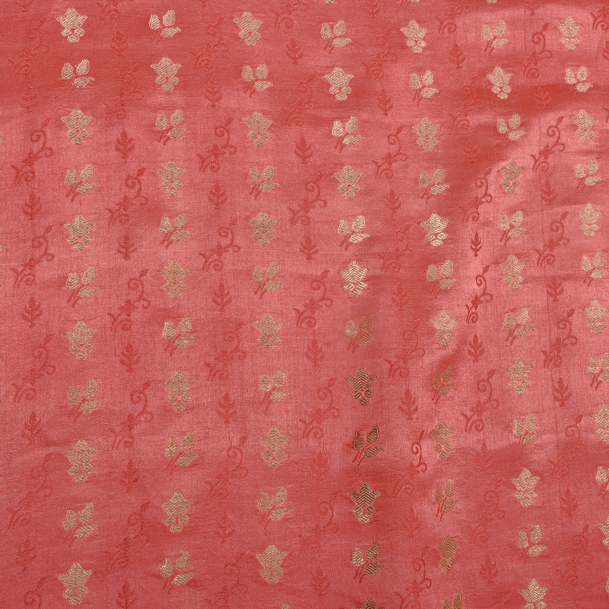 Pink Gold Zari Floral Butti Jamawar Silk Fabric