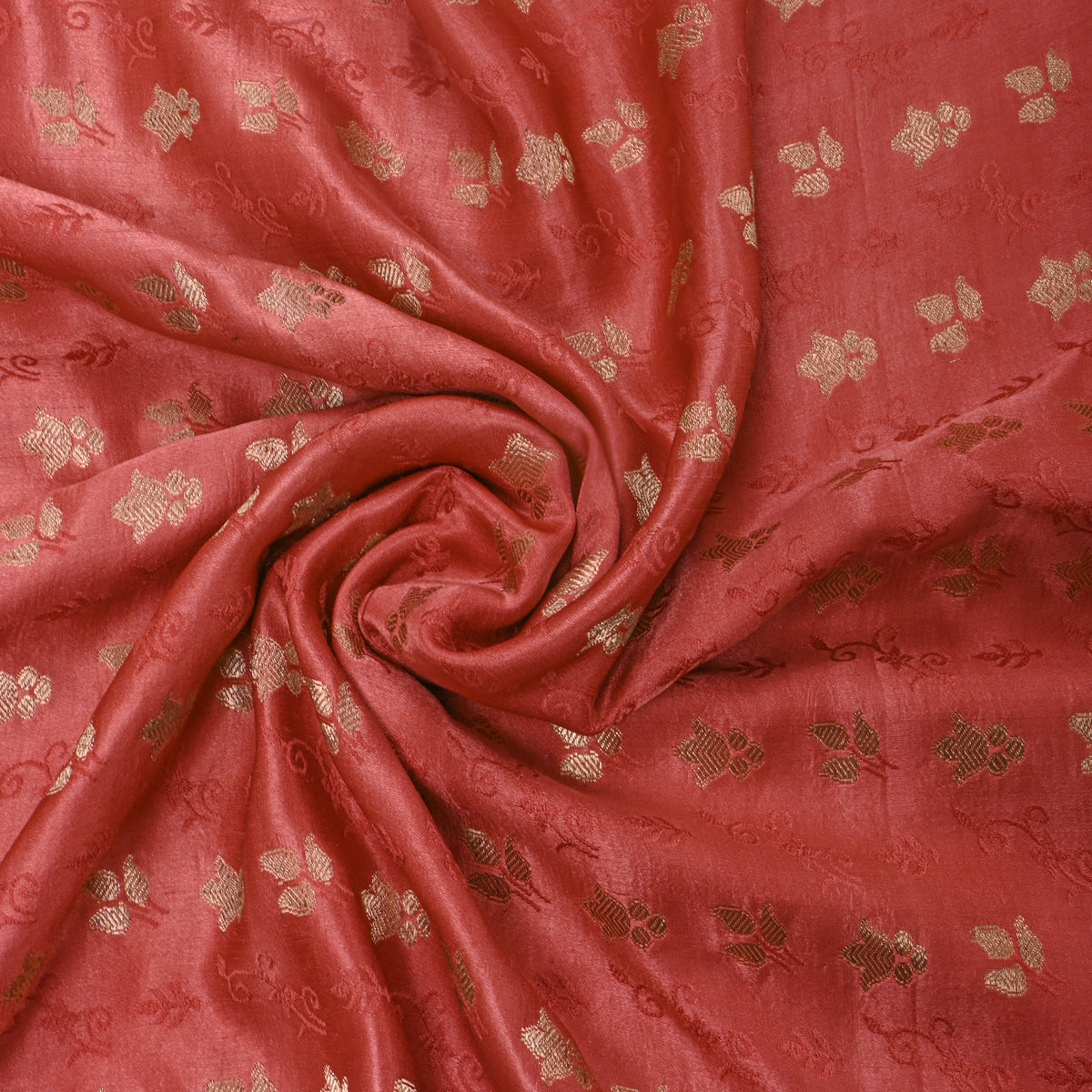 Pink Gold Zari Floral Butti Jamawar Silk Fabric