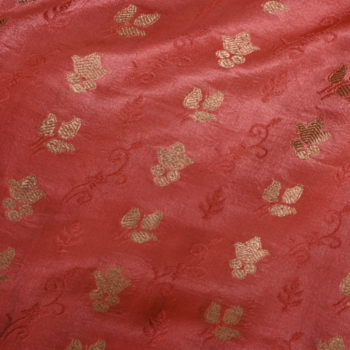 Pink Gold Zari Floral Butti Jamawar Silk Fabric