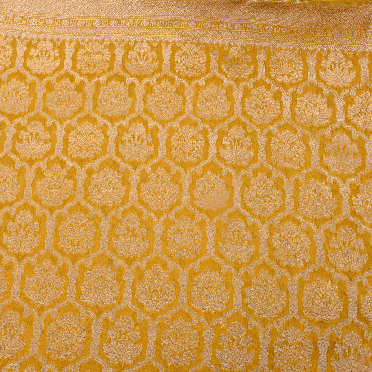 Yellow Gold Zari Self Weave Banarasi Silk Fabric