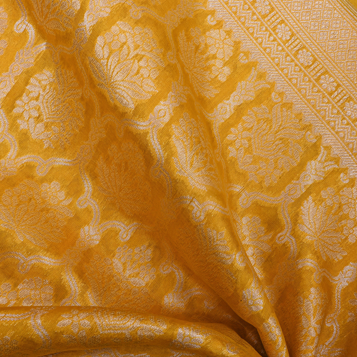 Yellow Gold Zari Self Weave Banarasi Silk Fabric