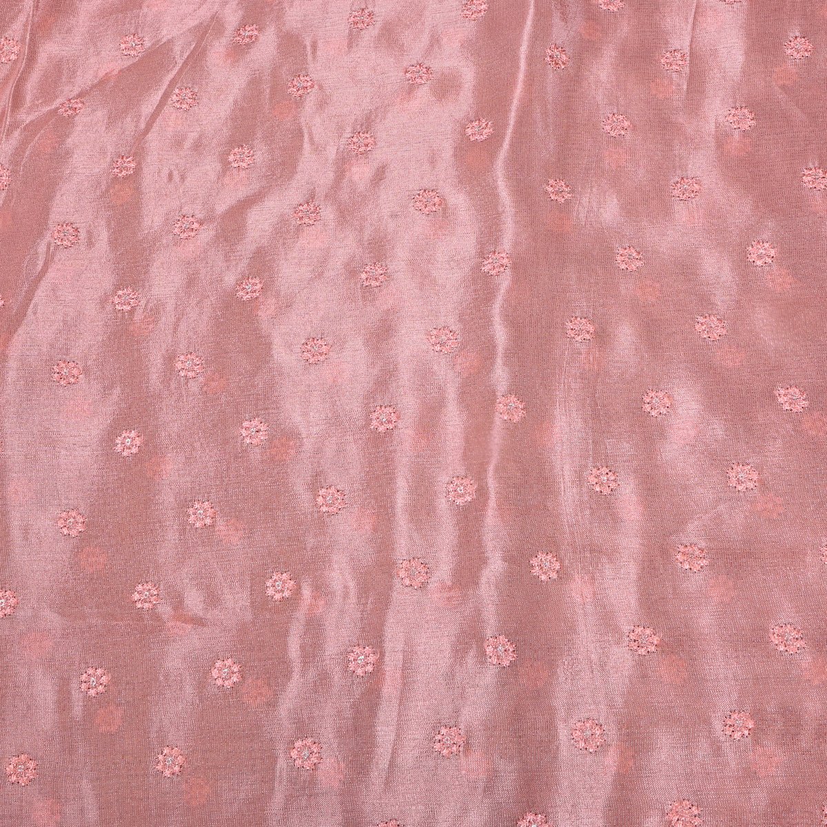 Onion Pink Floral Butti Thread Work Embroidery Tissue Fabric