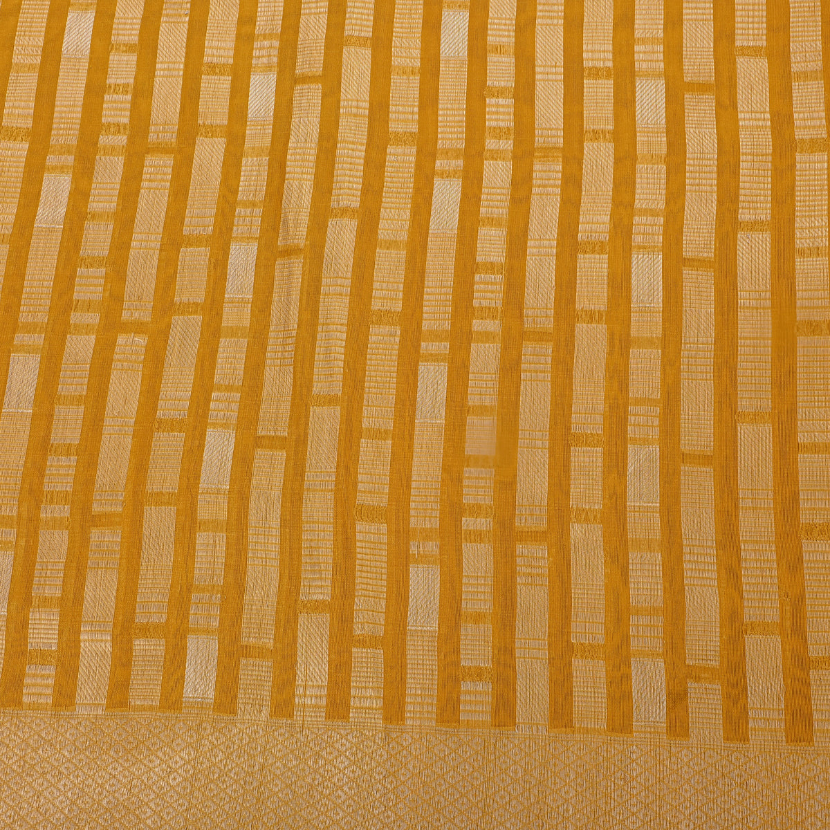 Yellow Self Gold Stripe Banarasi Silk Fabric