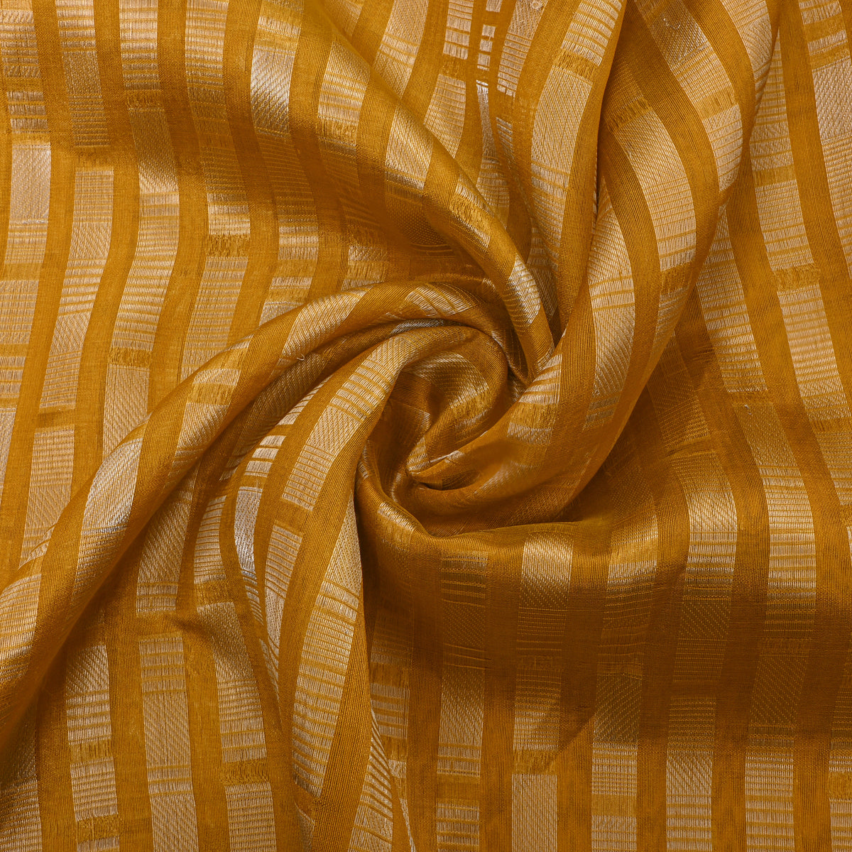 Yellow Self Gold Stripe Banarasi Silk Fabric
