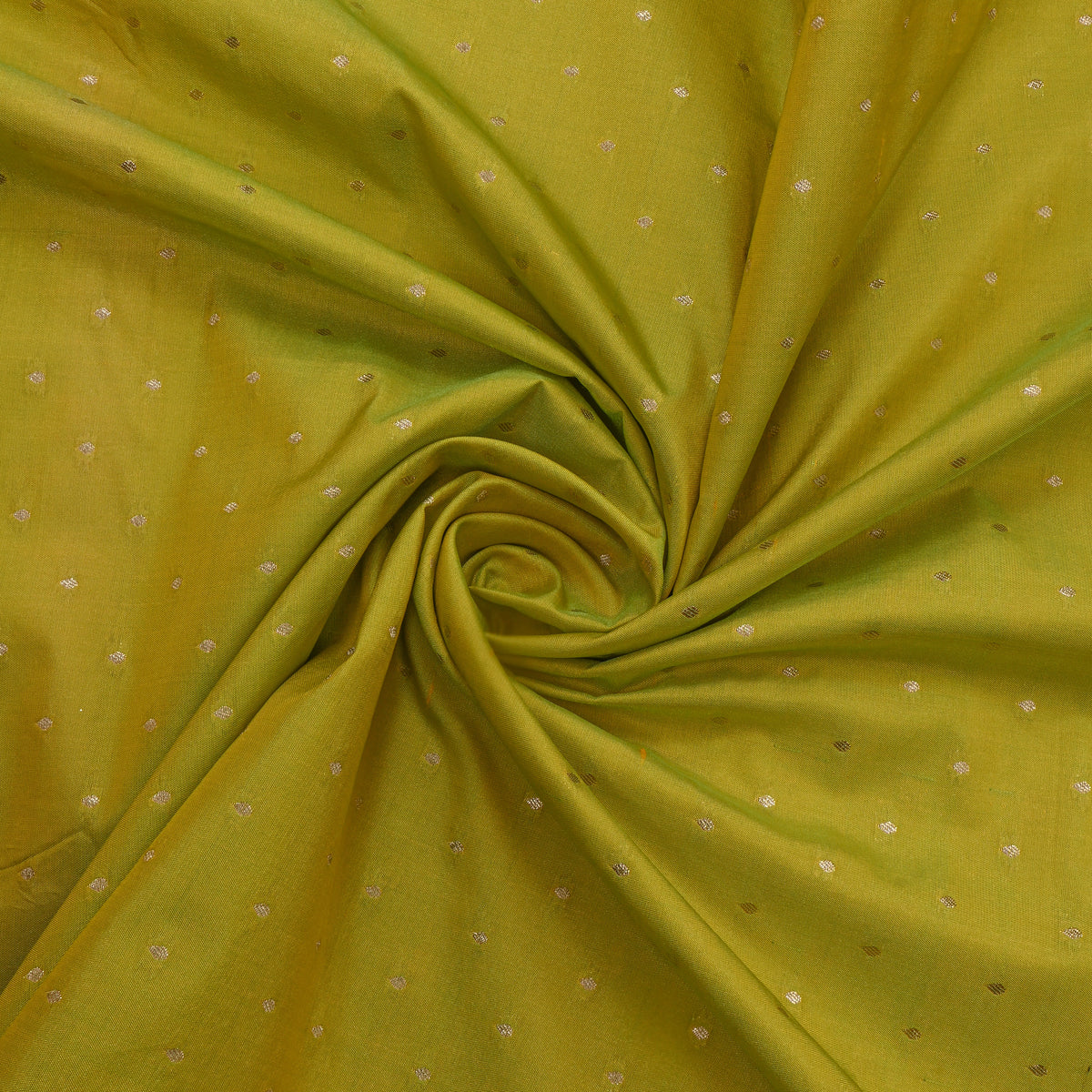 Lime Yellow Gold Zari Butti Jamawar Silk Fabric