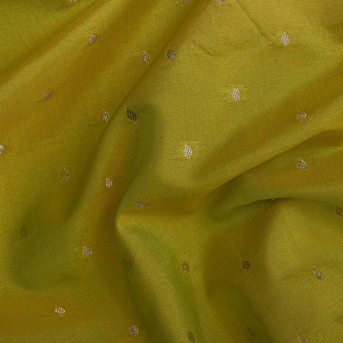 Lime Yellow Gold Zari Butti Jamawar Silk Fabric