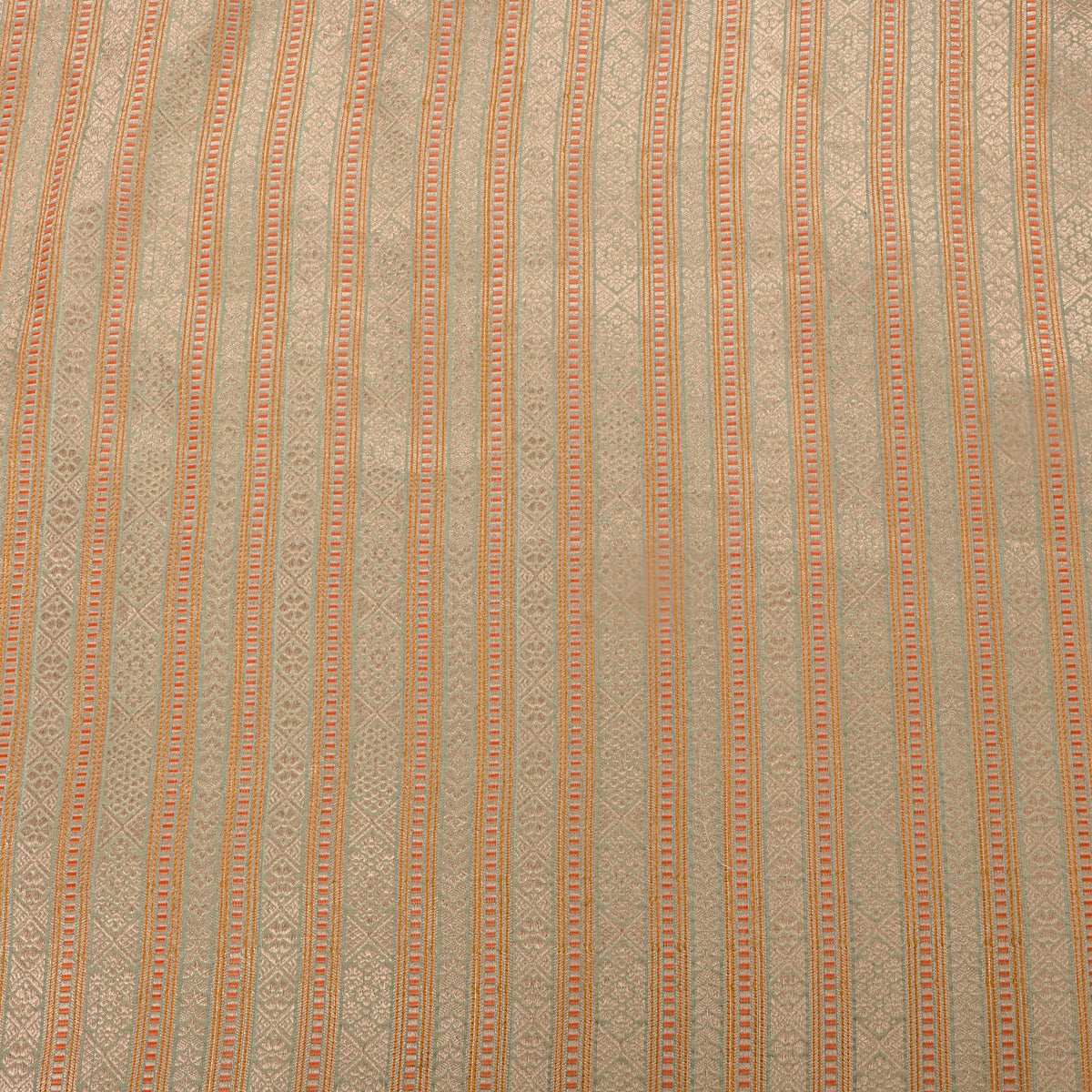Soft Green Gold Zari Stripe Jamawar Silk Fabric