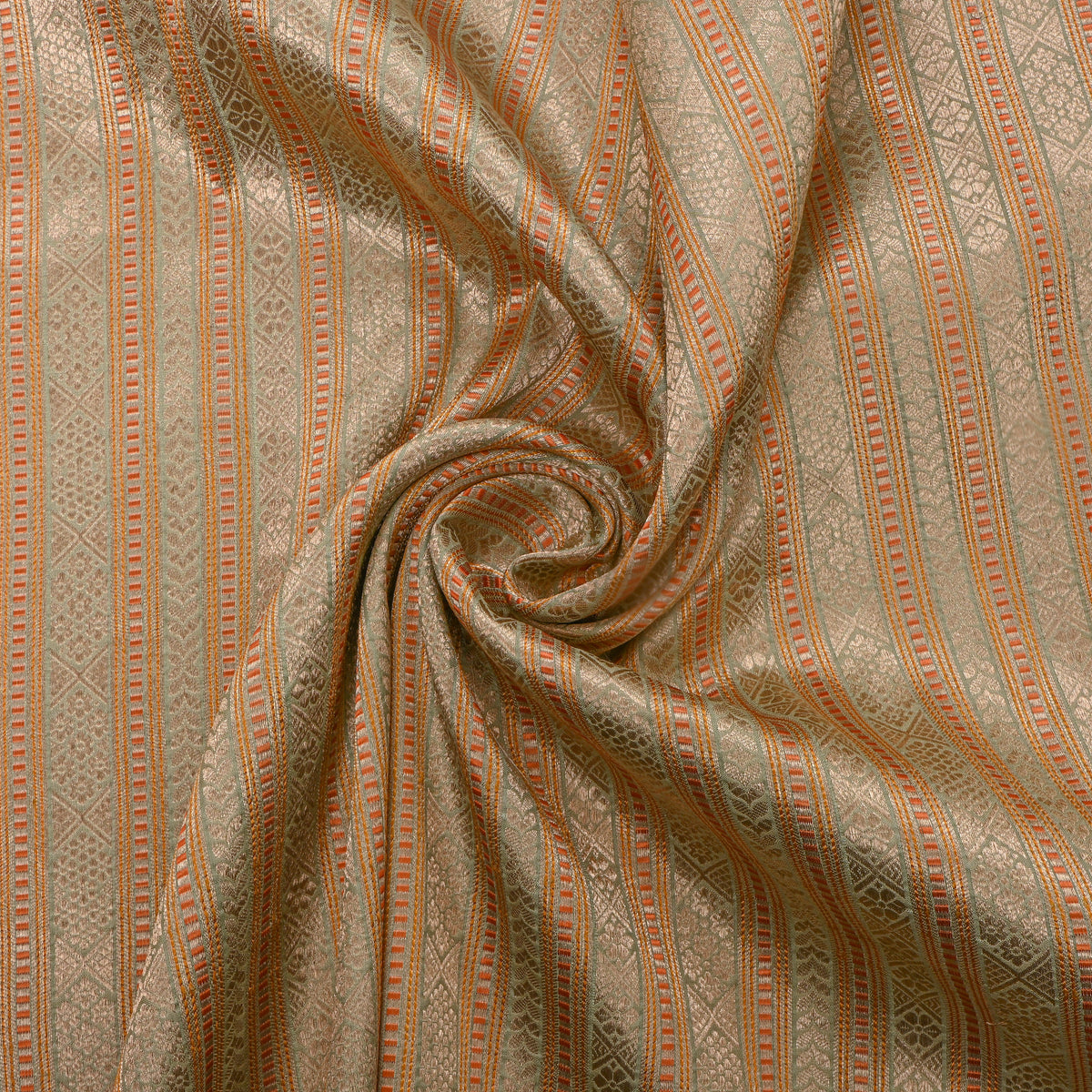 Soft Green Gold Zari Stripe Jamawar Silk Fabric