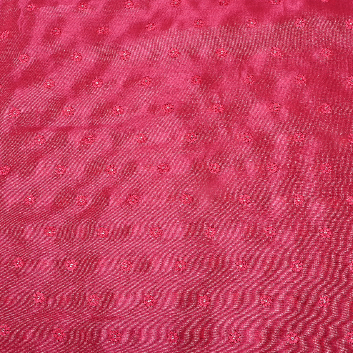 Fuchsia Floral Butti Thread Work Embroidery Tissue Fabric