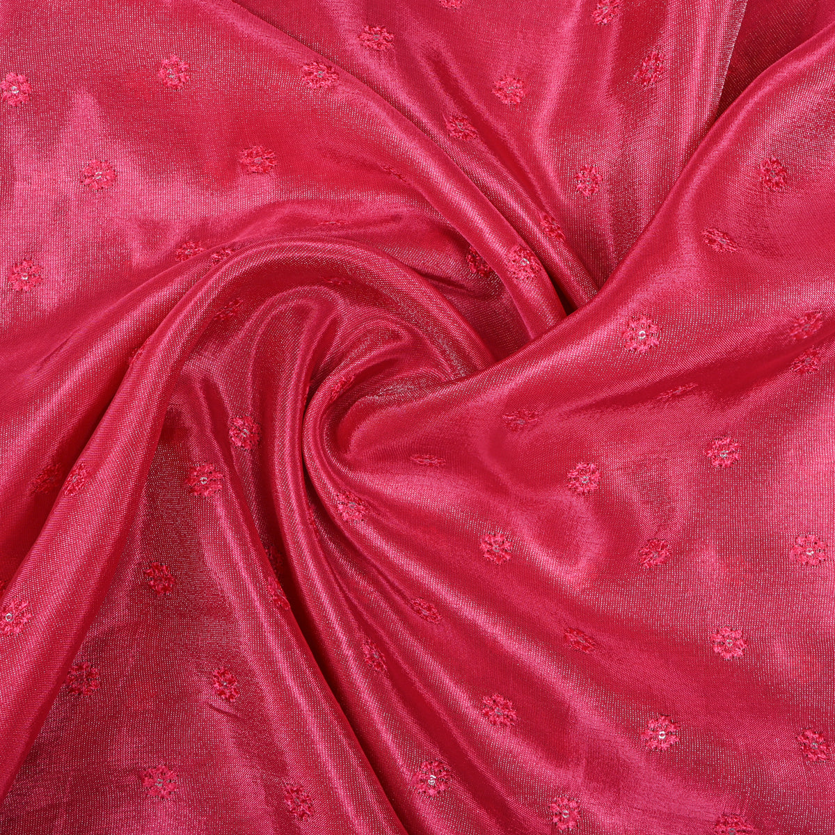 Fuchsia Floral Butti Thread Work Embroidery Tissue Fabric