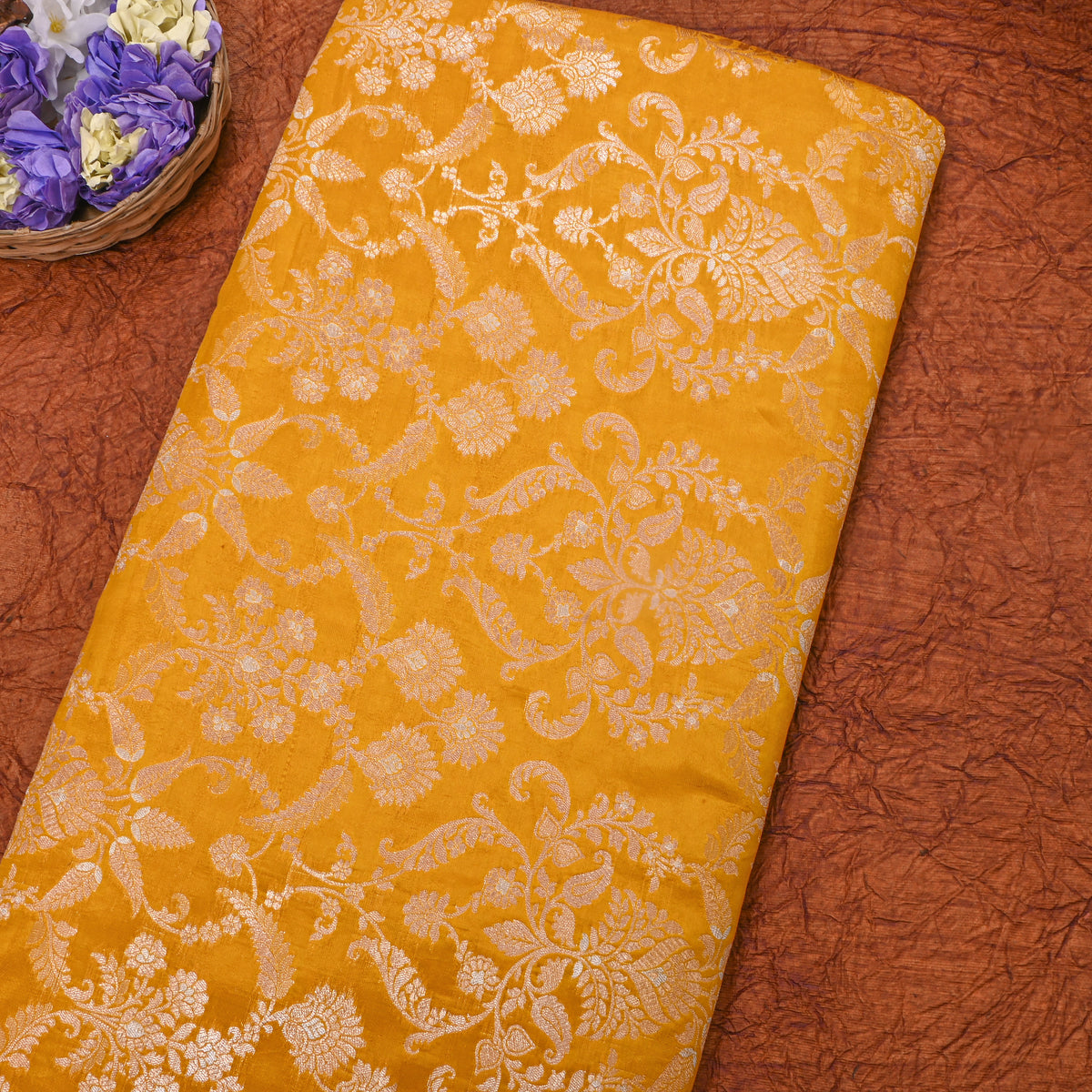 Turmeric Yellow Dual Tone Zari Brocade Banarasi Silk Fabric