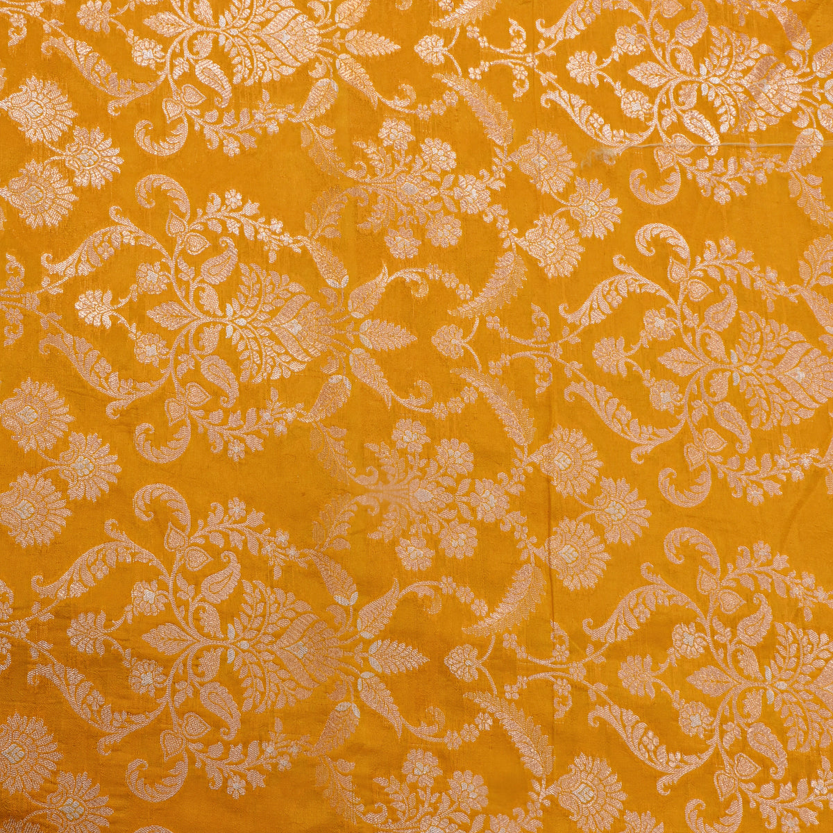 Turmeric Yellow Dual Tone Zari Brocade Banarasi Silk Fabric