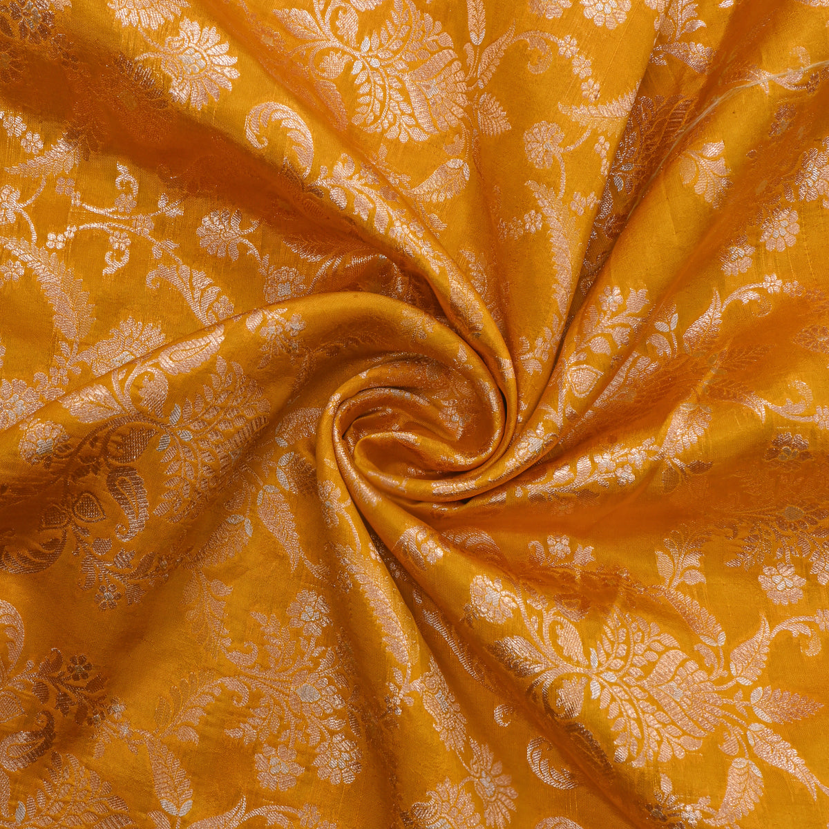 Turmeric Yellow Dual Tone Zari Brocade Banarasi Silk Fabric