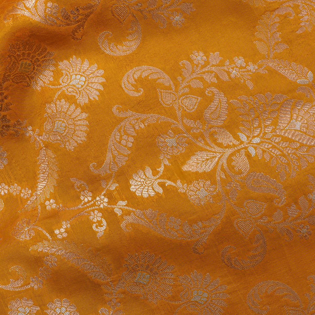Turmeric Yellow Dual Tone Zari Brocade Banarasi Silk Fabric