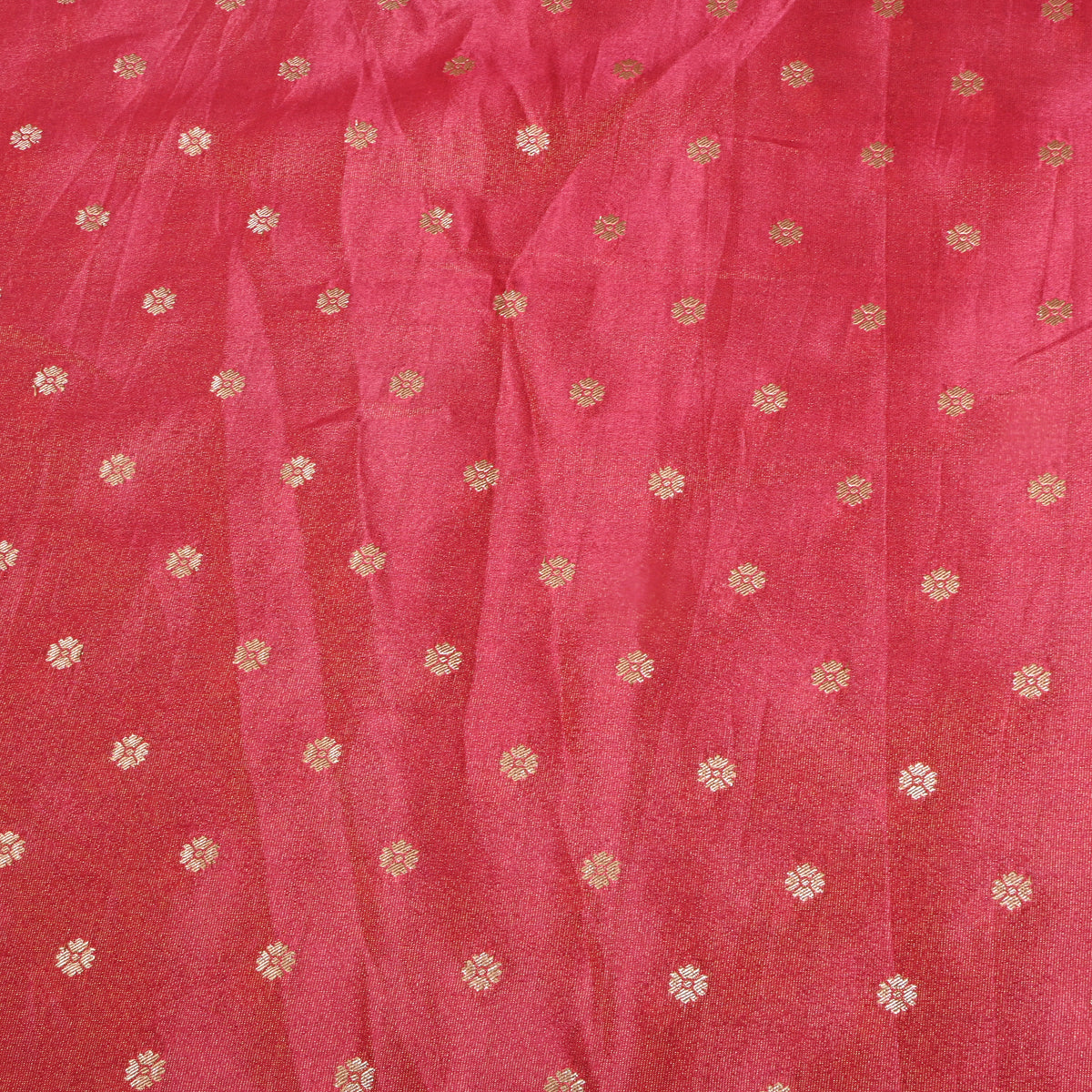 Watermelon Pink Gold Zari Floral Butti Self Weave Jamawar Tissue Fabric