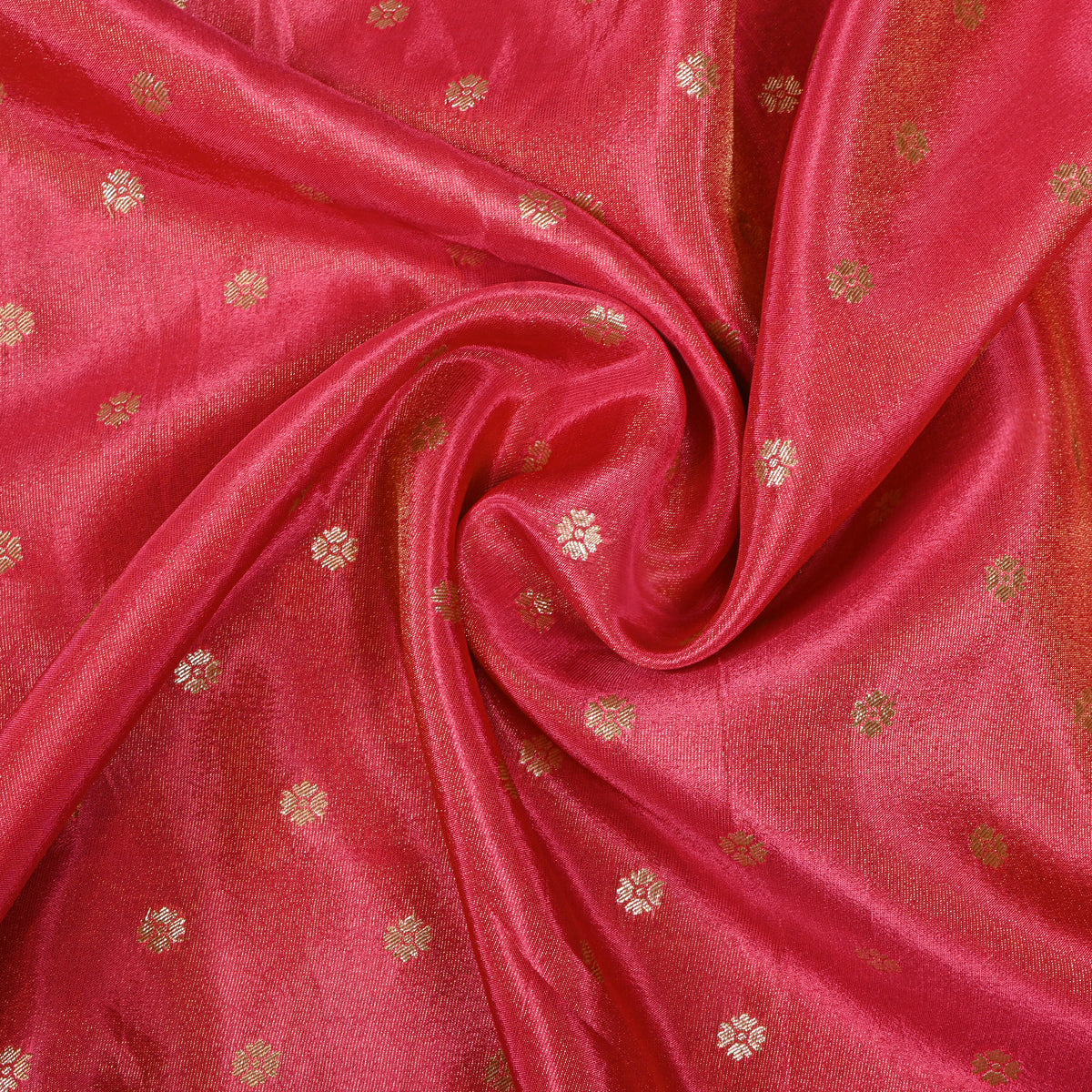 Watermelon Pink Gold Zari Floral Butti Self Weave Jamawar Tissue Fabric
