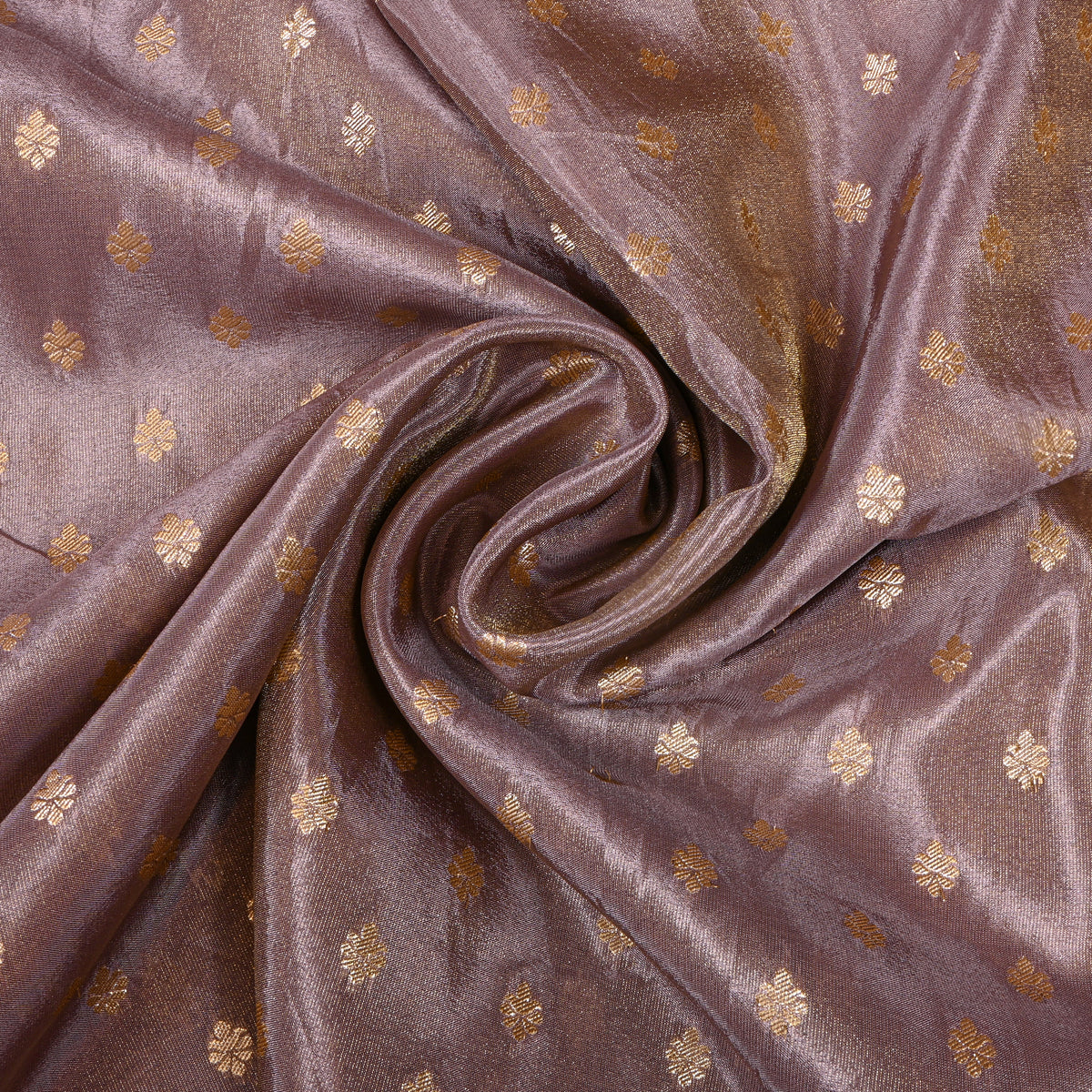 Cocoa Mauve Gold Zari Leaf Butti Self Weave Jamawar Tissue Fabric