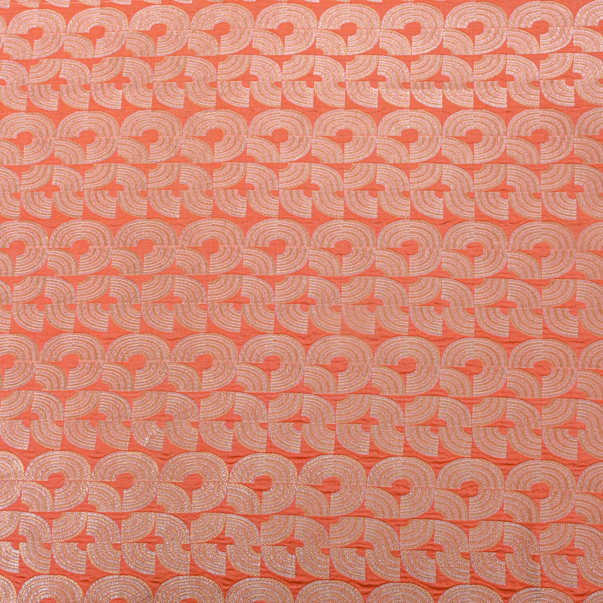 Tangerine Orange Dual Tone Geometric Weave Jamawar Silk Fabric