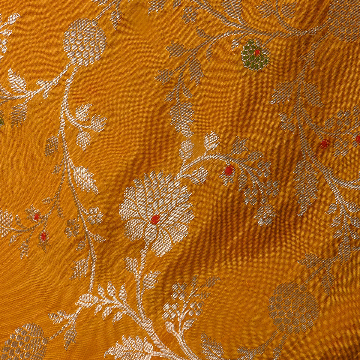 Sun Yellow Self Weave Floral Jall Banarasi Silk Fabric