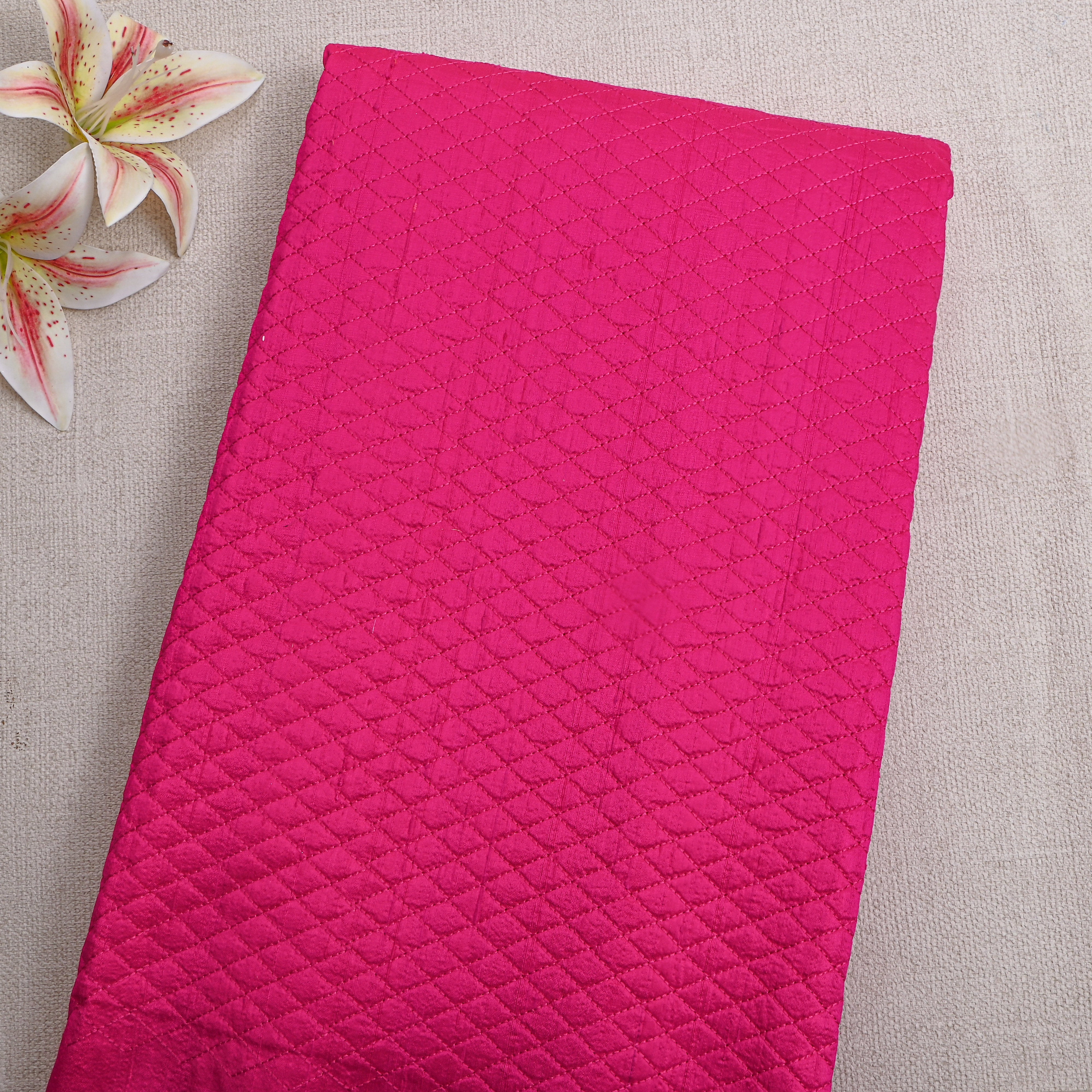 Pink Diamond Embroidery Raw Silk
