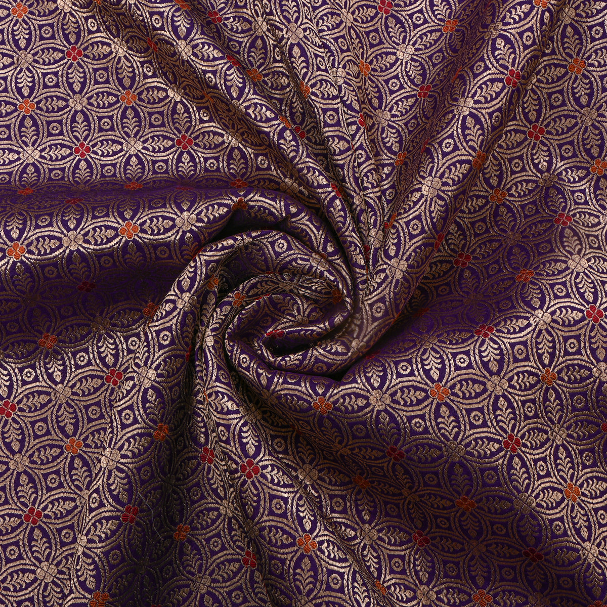 Deep Purple Gold Zari Weave Brocade Jamawar Silk Fabric