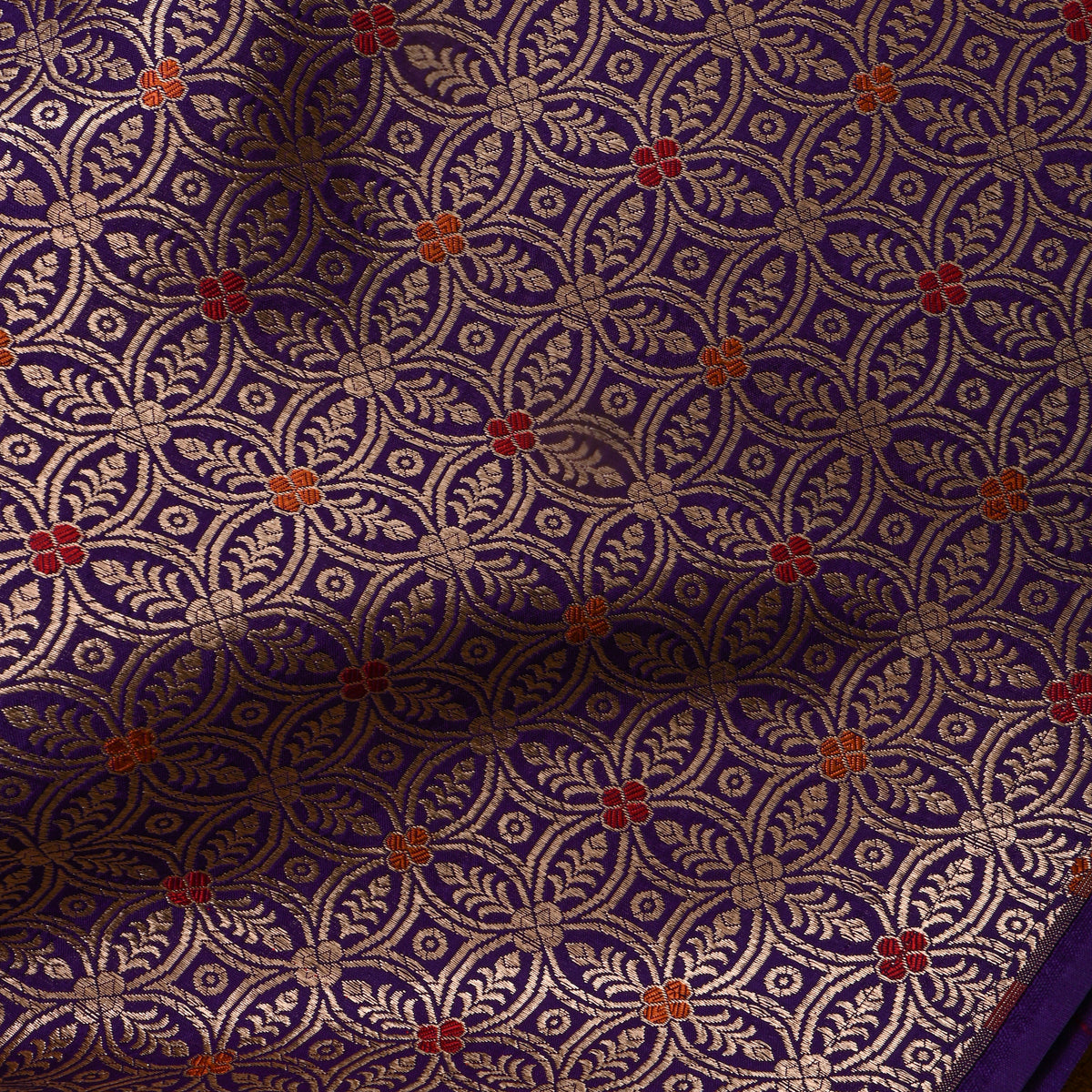 Deep Purple Gold Zari Weave Brocade Jamawar Silk Fabric