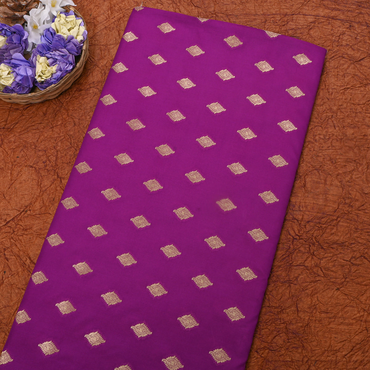 Violet Gold Butti Self Weave Banarasi Silk Fabric