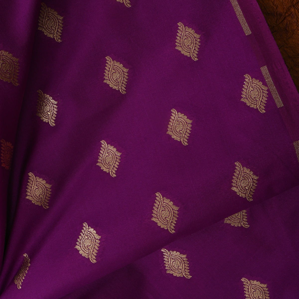 Violet Gold Butti Self Weave Banarasi Silk Fabric