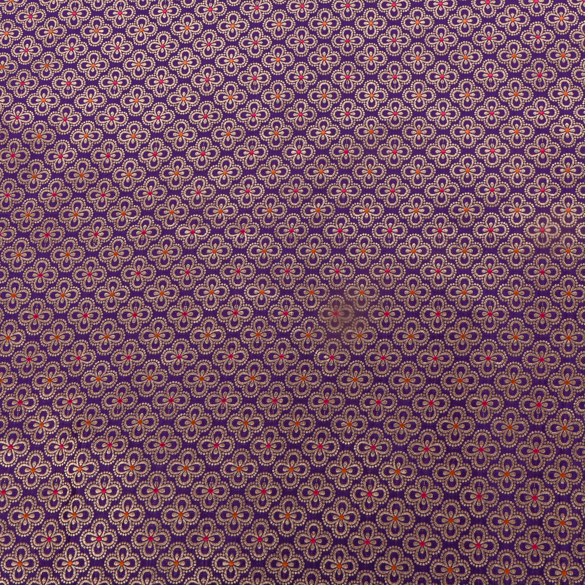 Deep Violet Gold Zari Butti Self Weave Jamawar Silk Fabric