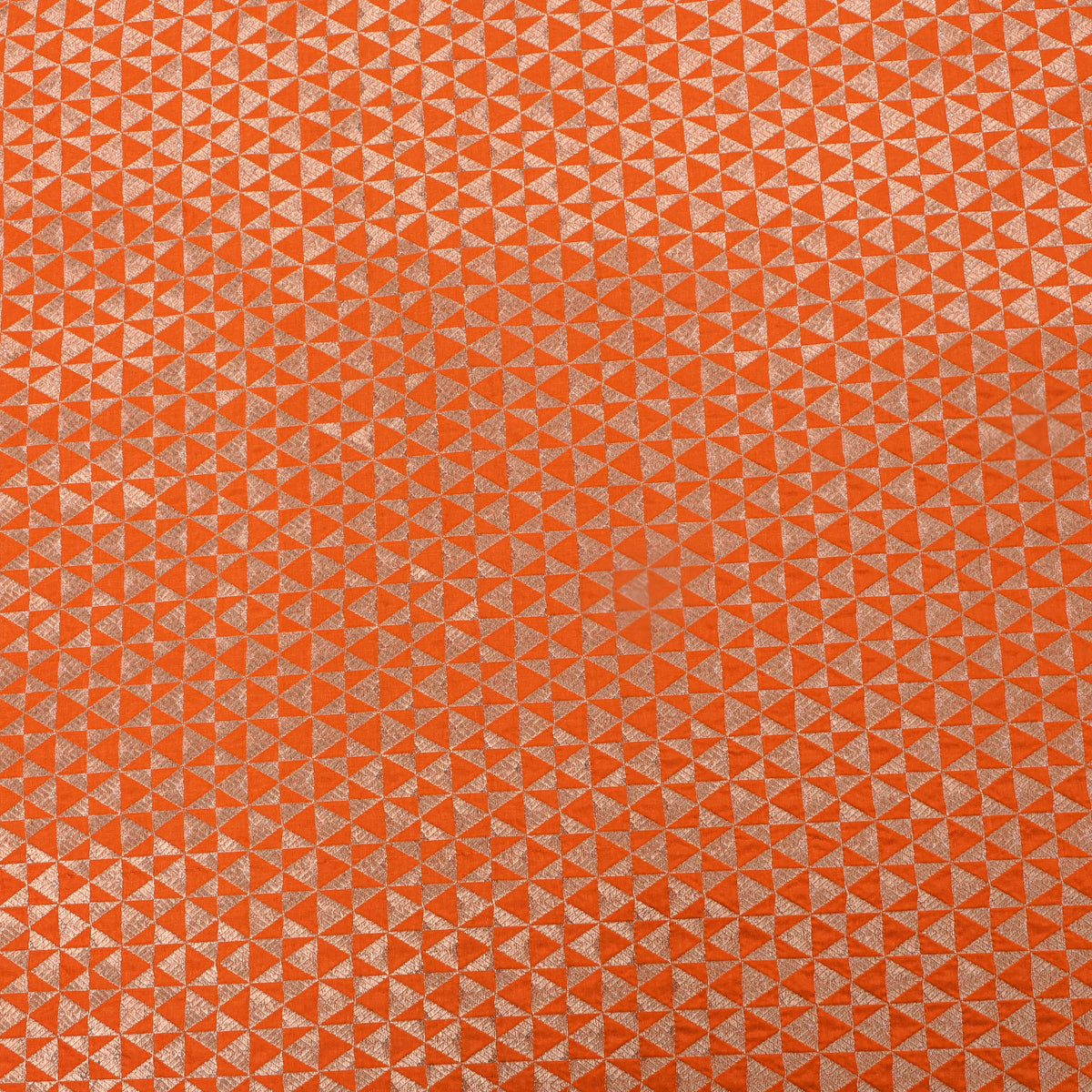 Orange Gold Geometric Weave Jamawar Silk Fabric