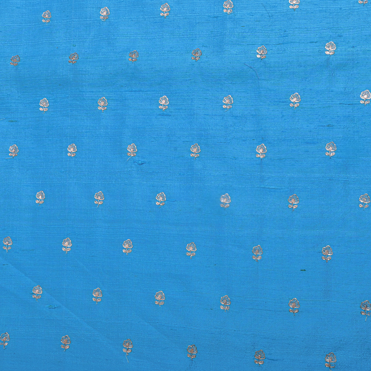 Cobalt Blue Gold Zari Butti Raw Silk Fabric