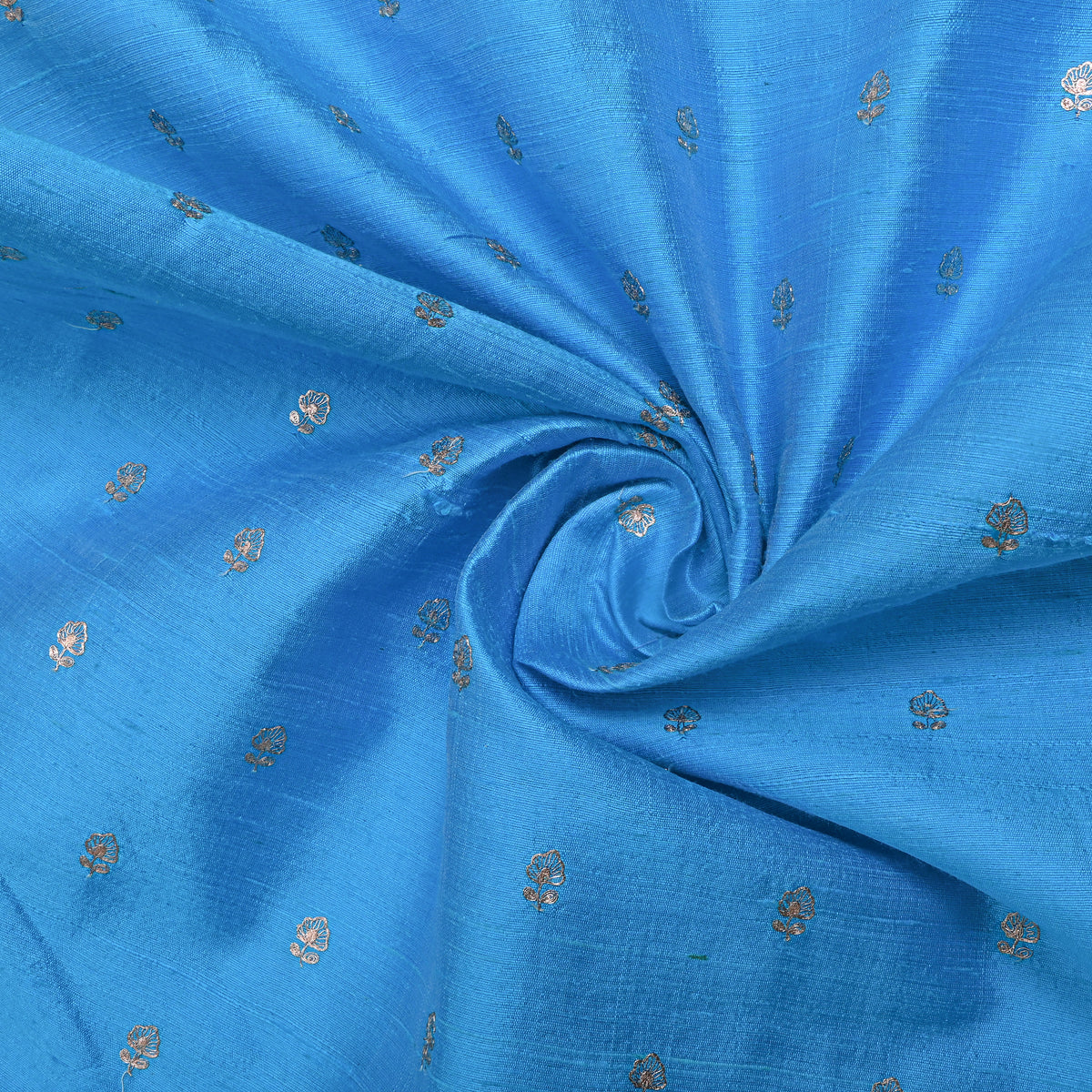 Cobalt Blue Gold Zari Butti Raw Silk Fabric