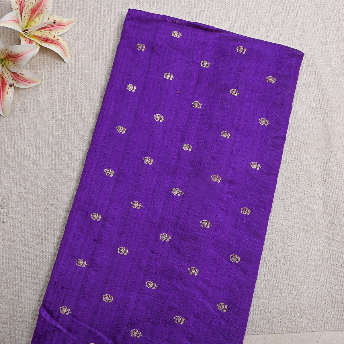Royal Purple Silver Zari Butti Raw Silk Fabric